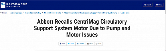 因血泵和动力问题雅培召回CentriMag血液支持系统仪器
