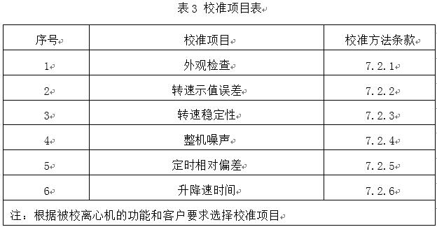 校准项目表